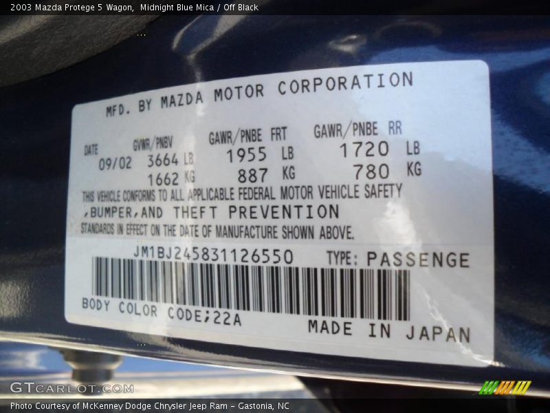 Midnight Blue Mica / Off Black 2003 Mazda Protege 5 Wagon
