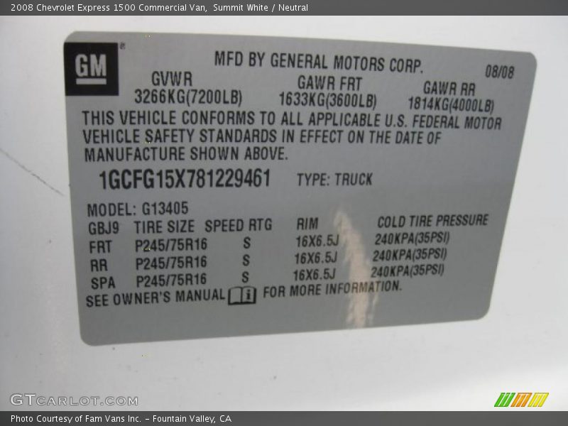 Summit White / Neutral 2008 Chevrolet Express 1500 Commercial Van