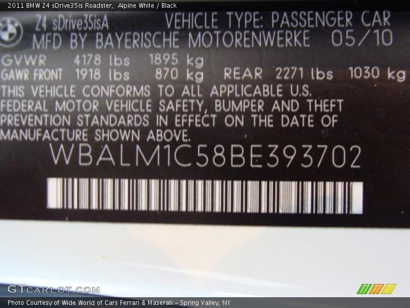 Alpine White / Black 2011 BMW Z4 sDrive35is Roadster