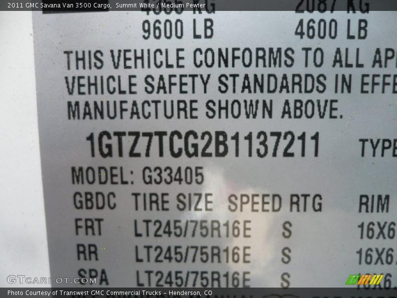 Summit White / Medium Pewter 2011 GMC Savana Van 3500 Cargo