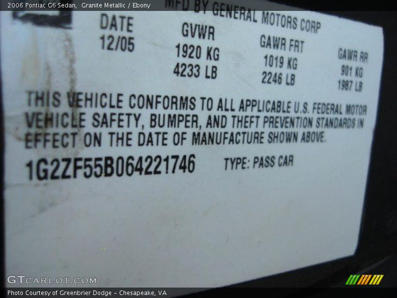 Granite Metallic / Ebony 2006 Pontiac G6 Sedan