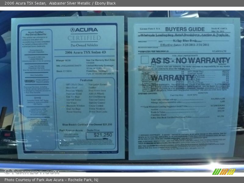 Alabaster Silver Metallic / Ebony Black 2006 Acura TSX Sedan
