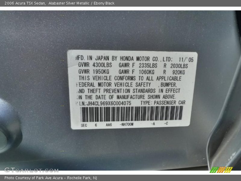 Alabaster Silver Metallic / Ebony Black 2006 Acura TSX Sedan
