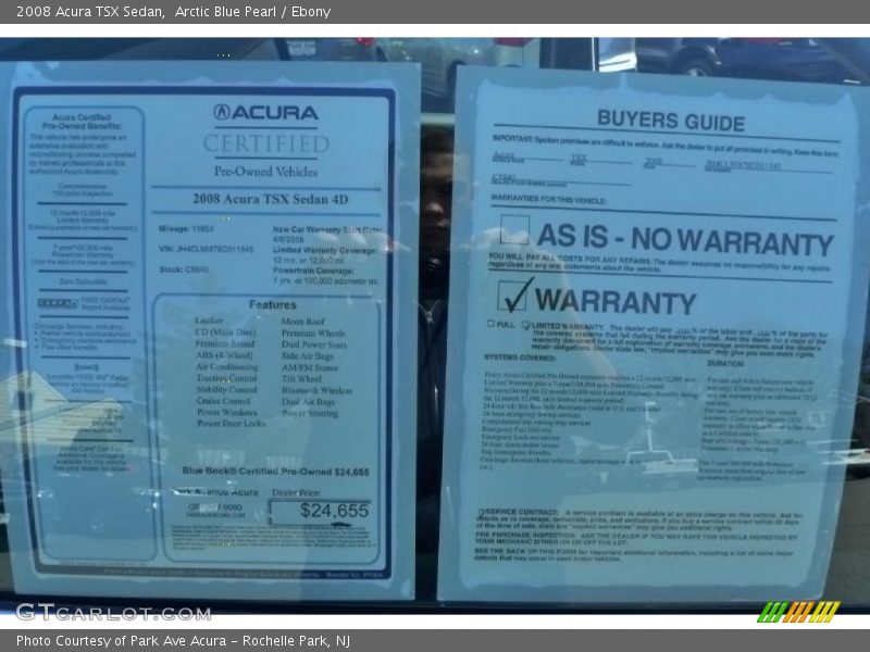 Arctic Blue Pearl / Ebony 2008 Acura TSX Sedan