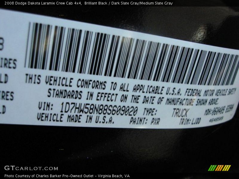Brilliant Black / Dark Slate Gray/Medium Slate Gray 2008 Dodge Dakota Laramie Crew Cab 4x4