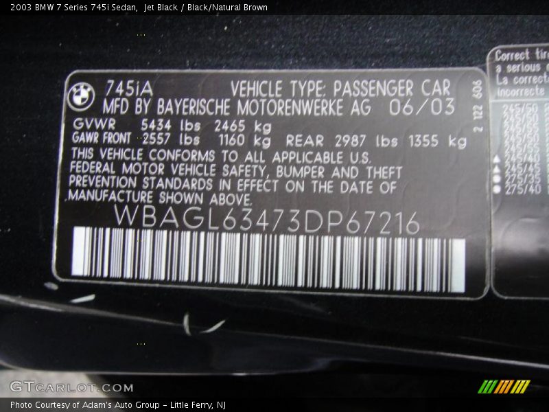 Jet Black / Black/Natural Brown 2003 BMW 7 Series 745i Sedan