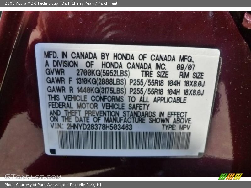 Dark Cherry Pearl / Parchment 2008 Acura MDX Technology