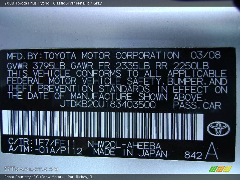 Classic Silver Metallic / Gray 2008 Toyota Prius Hybrid