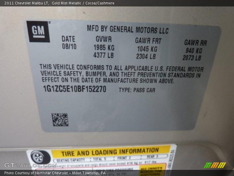 Gold Mist Metallic / Cocoa/Cashmere 2011 Chevrolet Malibu LT