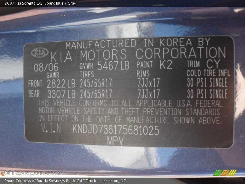 Spark Blue / Gray 2007 Kia Sorento LX