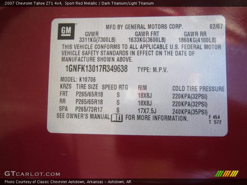 Sport Red Metallic / Dark Titanium/Light Titanium 2007 Chevrolet Tahoe Z71 4x4