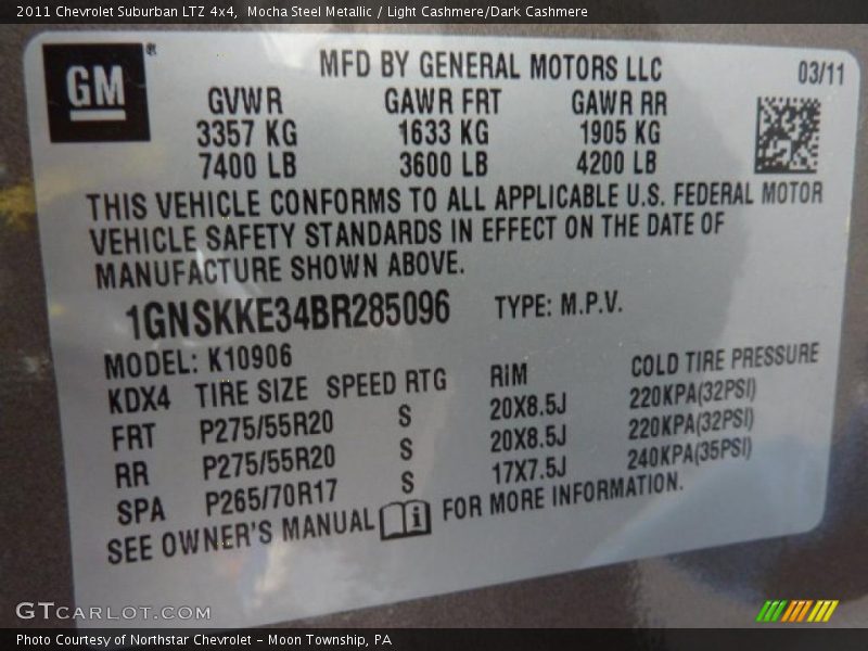 Mocha Steel Metallic / Light Cashmere/Dark Cashmere 2011 Chevrolet Suburban LTZ 4x4