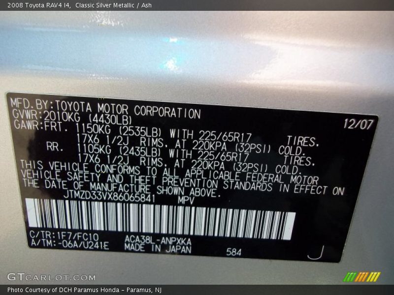 Classic Silver Metallic / Ash 2008 Toyota RAV4 I4