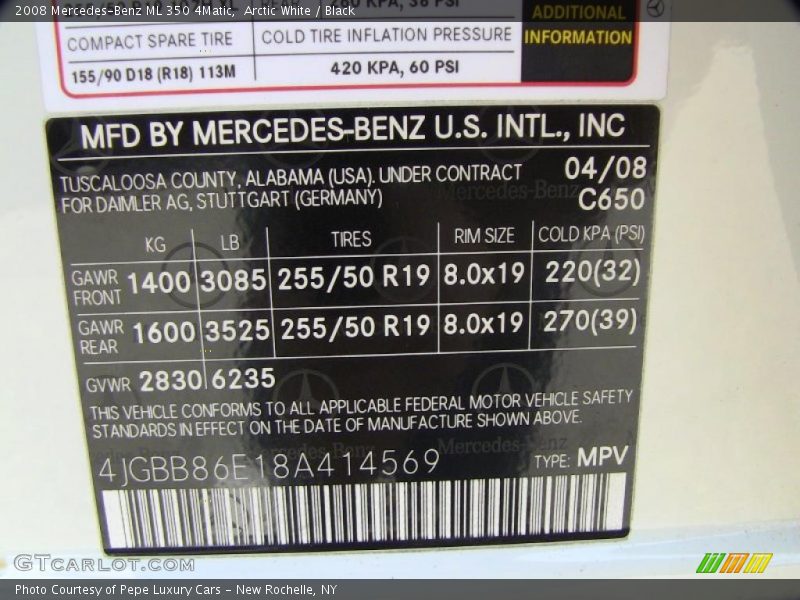 Arctic White / Black 2008 Mercedes-Benz ML 350 4Matic