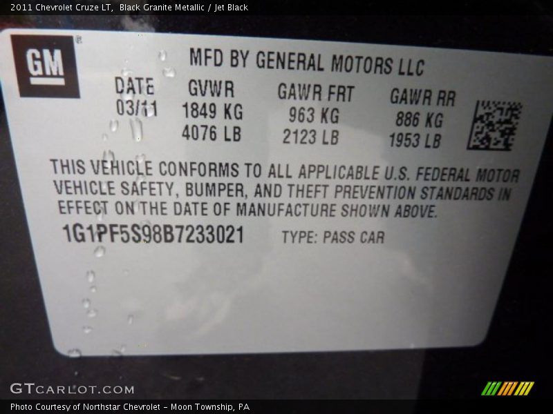 Black Granite Metallic / Jet Black 2011 Chevrolet Cruze LT