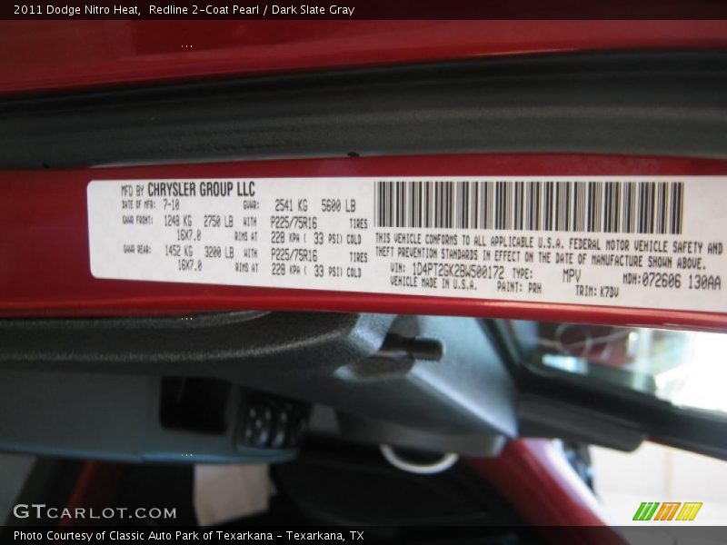 2011 Nitro Heat Redline 2-Coat Pearl Color Code PRH