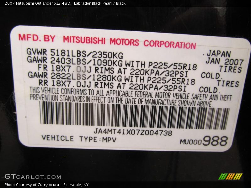 Labrador Black Pearl / Black 2007 Mitsubishi Outlander XLS 4WD