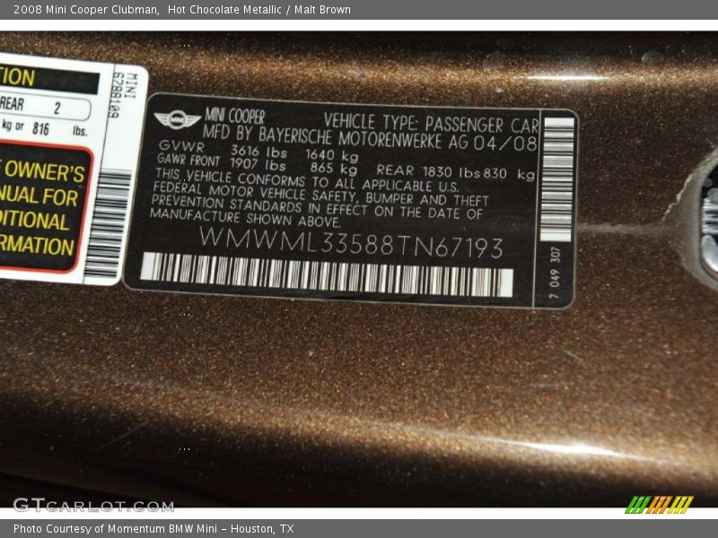 Hot Chocolate Metallic / Malt Brown 2008 Mini Cooper Clubman