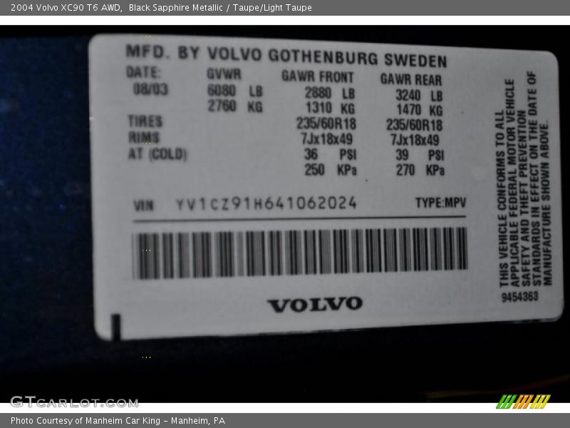 Black Sapphire Metallic / Taupe/Light Taupe 2004 Volvo XC90 T6 AWD