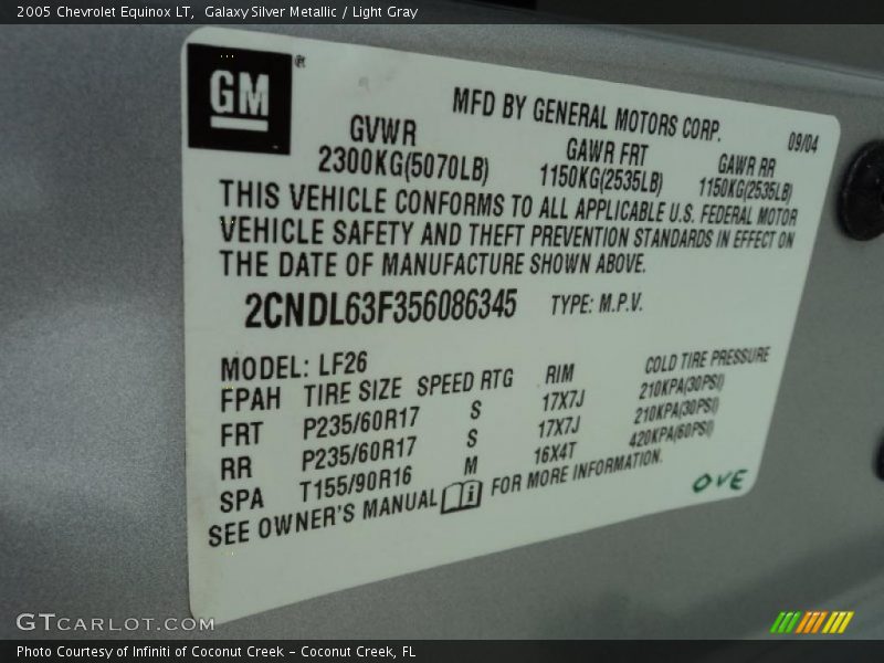 Galaxy Silver Metallic / Light Gray 2005 Chevrolet Equinox LT