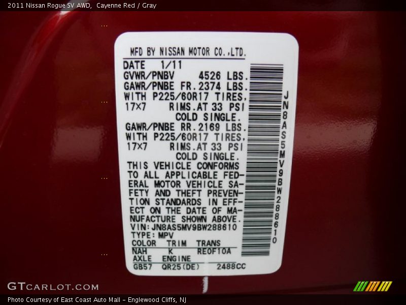 Cayenne Red / Gray 2011 Nissan Rogue SV AWD
