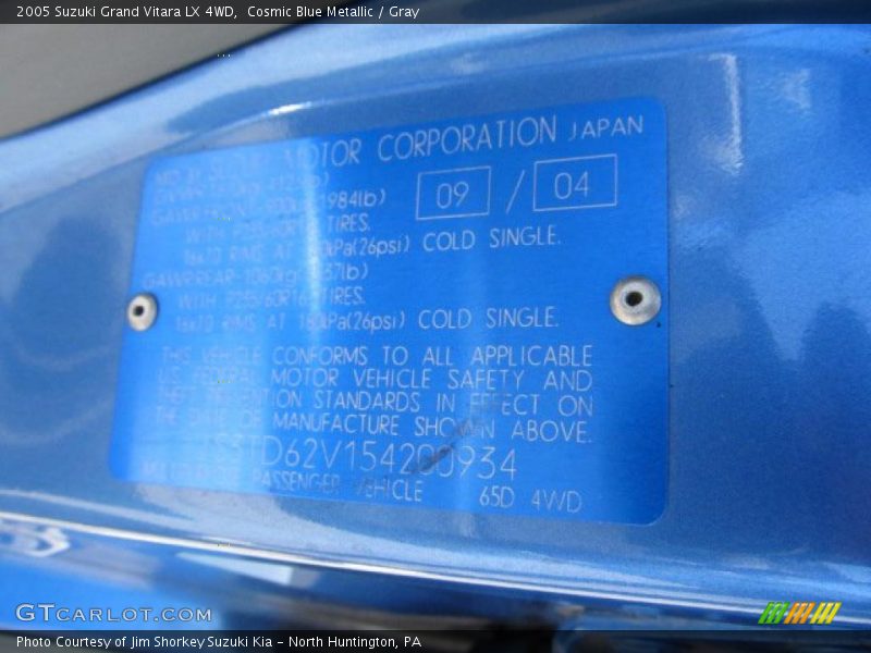 Info Tag of 2005 Grand Vitara LX 4WD