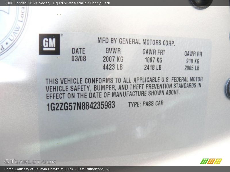 Liquid Silver Metallic / Ebony Black 2008 Pontiac G6 V6 Sedan