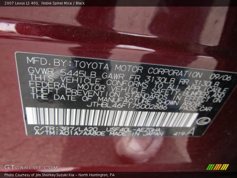 2007 LS 460 Noble Spinel Mica Color Code 3R7