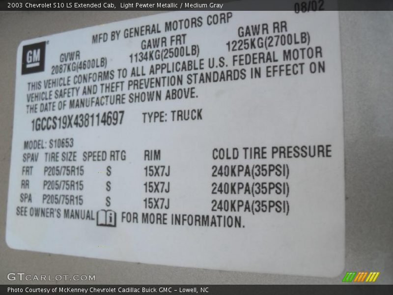 Light Pewter Metallic / Medium Gray 2003 Chevrolet S10 LS Extended Cab