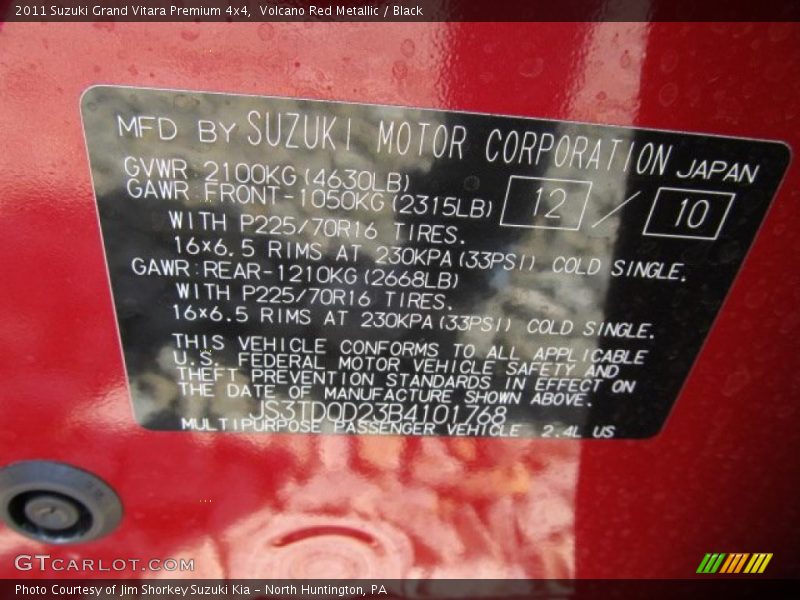 Volcano Red Metallic / Black 2011 Suzuki Grand Vitara Premium 4x4