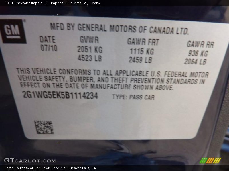 Imperial Blue Metallic / Ebony 2011 Chevrolet Impala LT