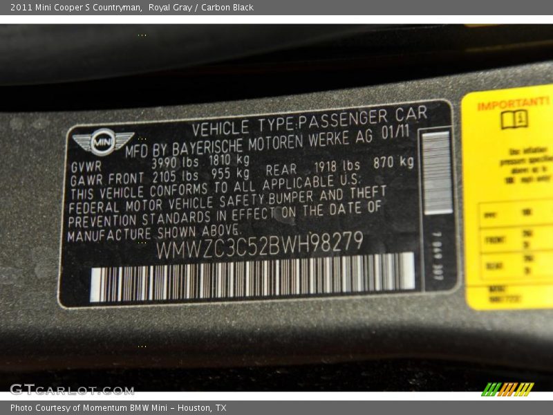 Royal Gray / Carbon Black 2011 Mini Cooper S Countryman