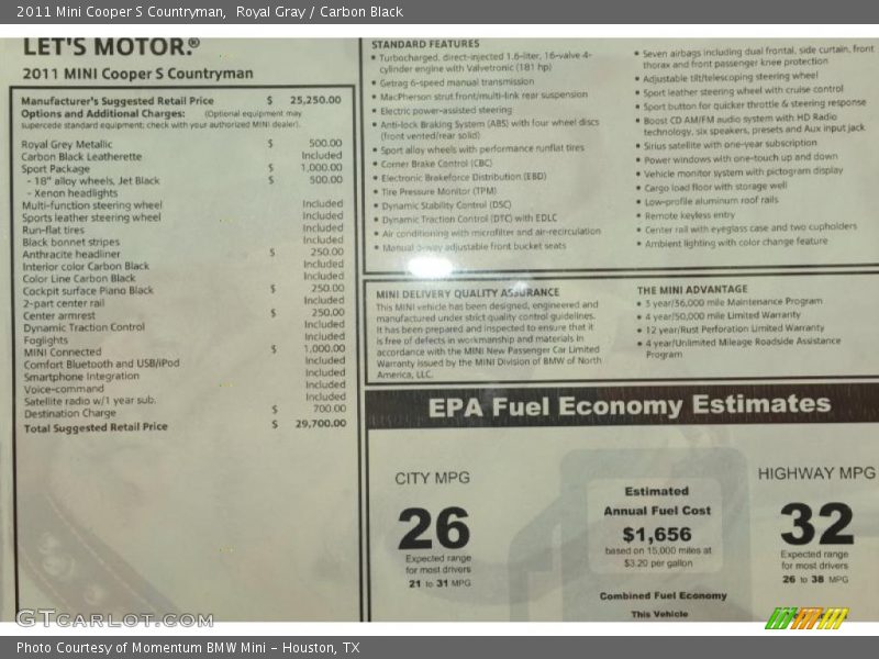  2011 Cooper S Countryman Window Sticker