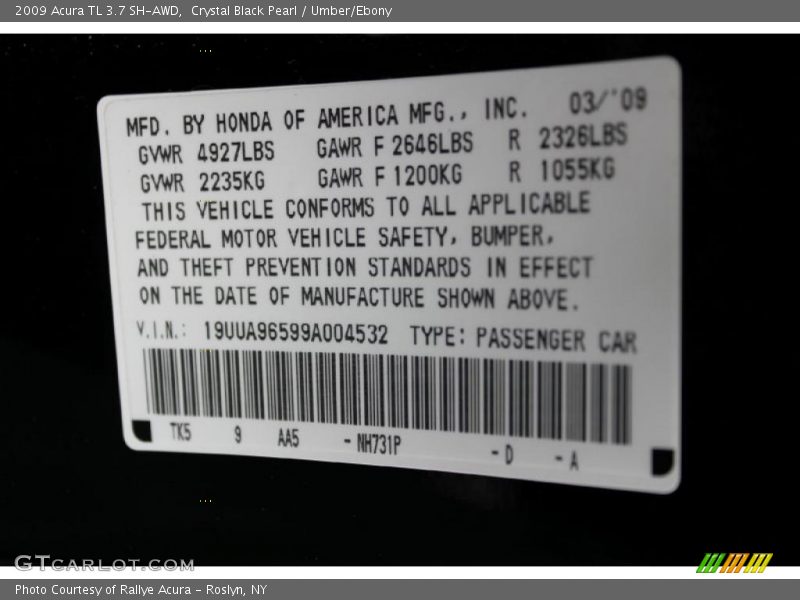 2009 TL 3.7 SH-AWD Crystal Black Pearl Color Code NH731P