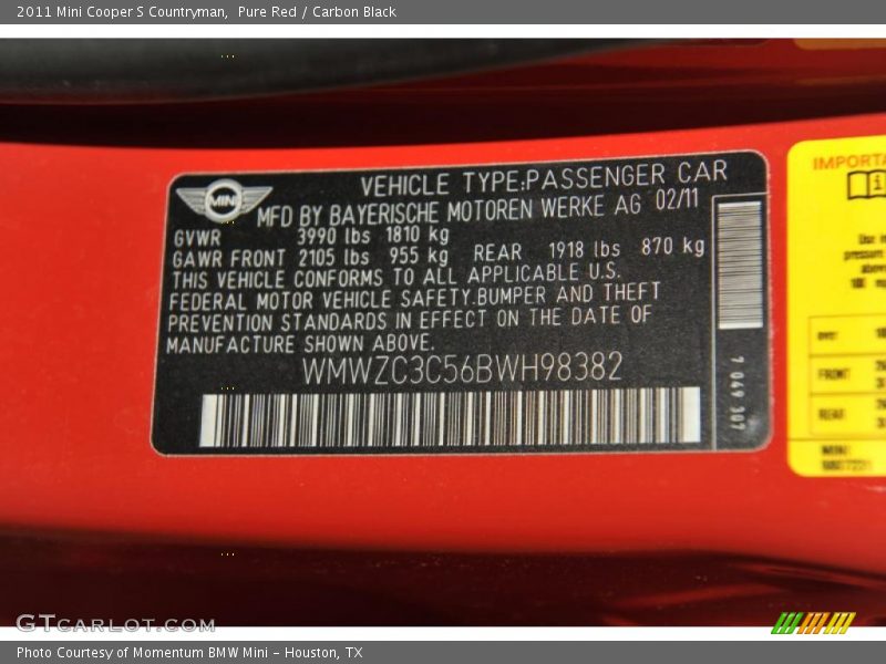 Pure Red / Carbon Black 2011 Mini Cooper S Countryman