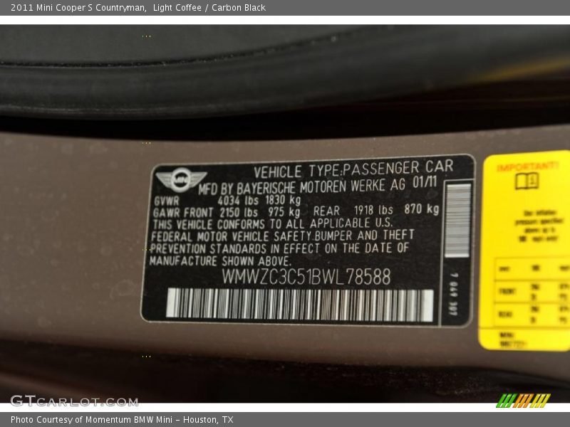 Light Coffee / Carbon Black 2011 Mini Cooper S Countryman
