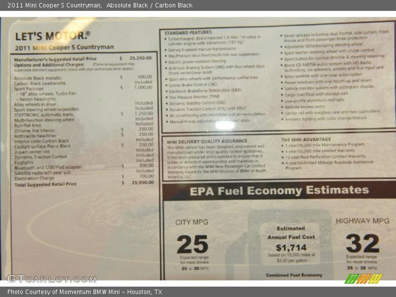 Absolute Black / Carbon Black 2011 Mini Cooper S Countryman
