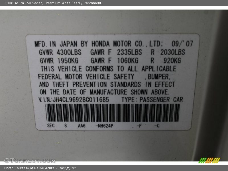 Premium White Pearl / Parchment 2008 Acura TSX Sedan