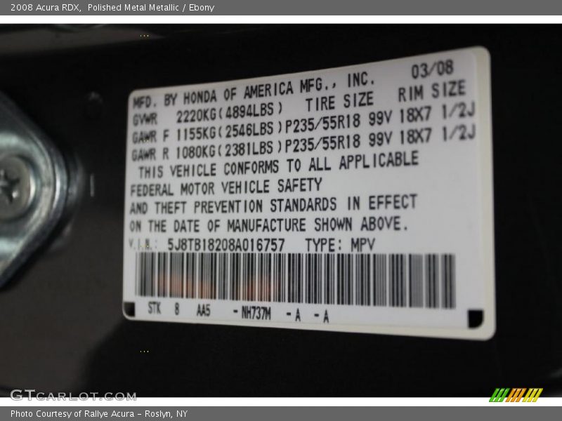 Polished Metal Metallic / Ebony 2008 Acura RDX