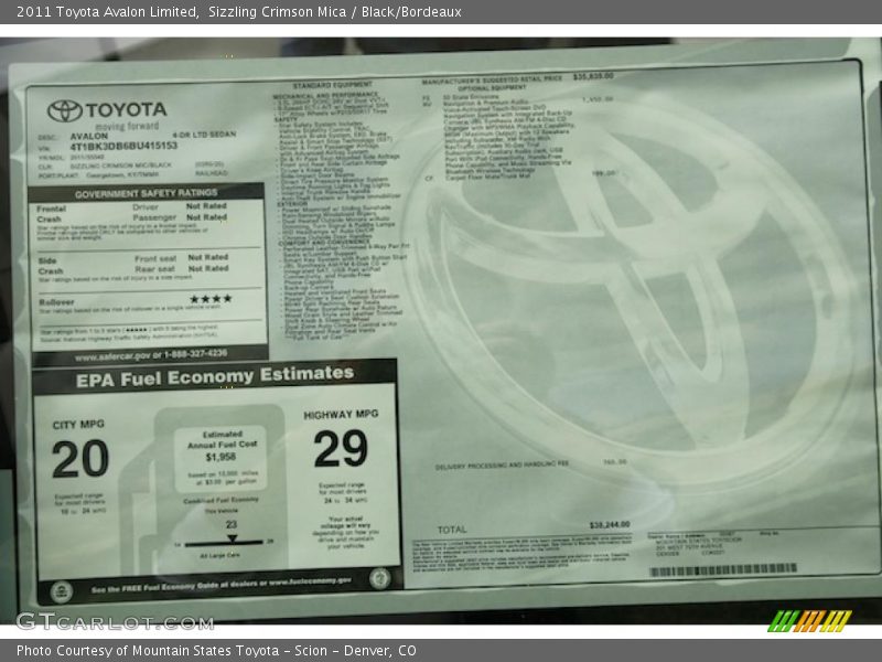 Sizzling Crimson Mica / Black/Bordeaux 2011 Toyota Avalon Limited