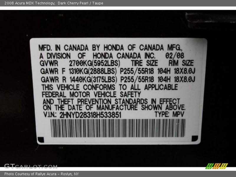 Dark Cherry Pearl / Taupe 2008 Acura MDX Technology