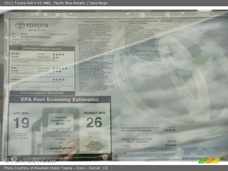  2011 RAV4 V6 4WD Window Sticker