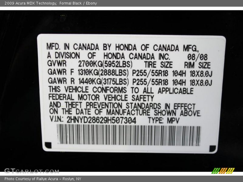 Formal Black / Ebony 2009 Acura MDX Technology