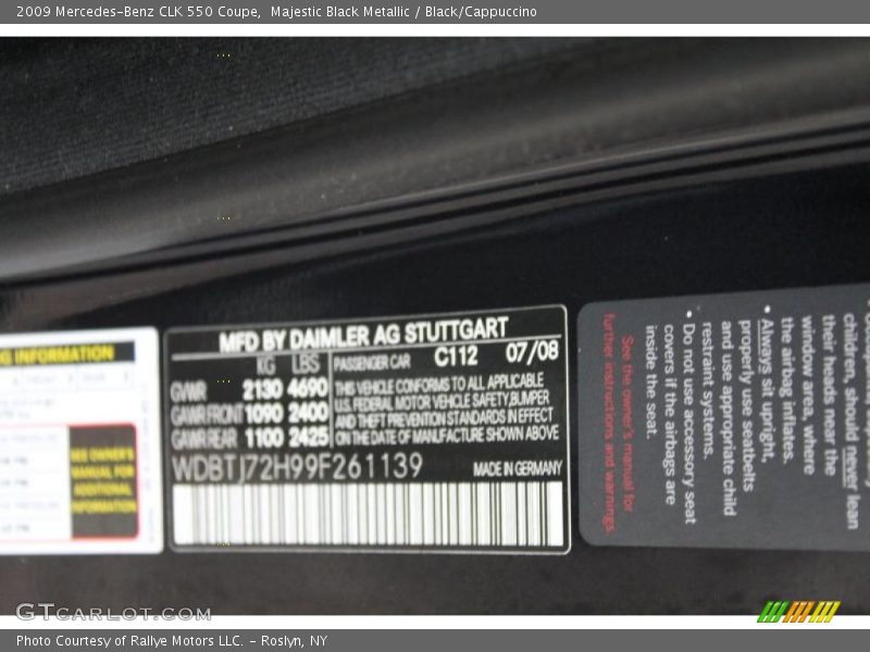 2009 CLK 550 Coupe Majestic Black Metallic Color Code 112