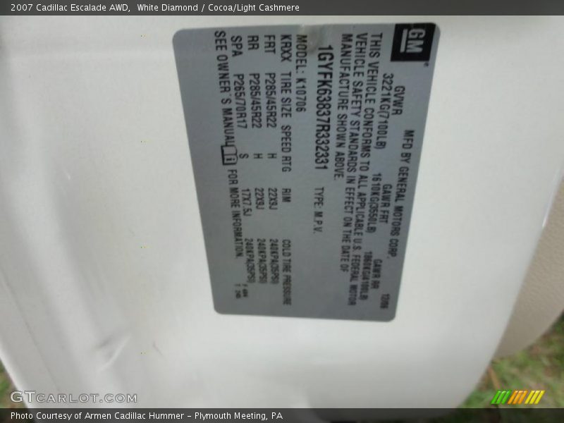 White Diamond / Cocoa/Light Cashmere 2007 Cadillac Escalade AWD