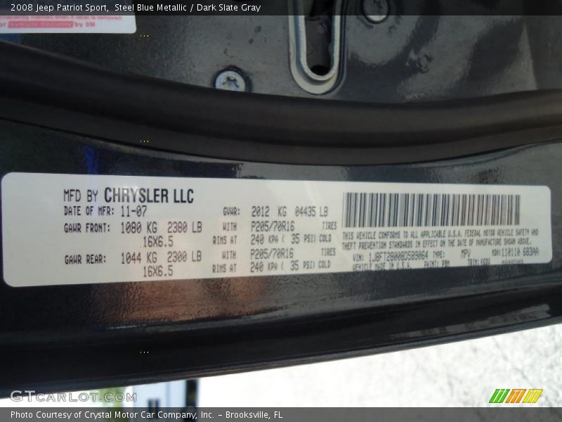 Steel Blue Metallic / Dark Slate Gray 2008 Jeep Patriot Sport