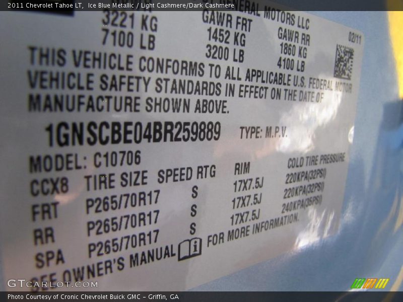 Ice Blue Metallic / Light Cashmere/Dark Cashmere 2011 Chevrolet Tahoe LT