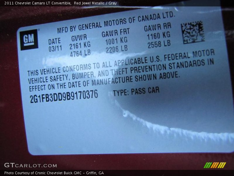 Red Jewel Metallic / Gray 2011 Chevrolet Camaro LT Convertible
