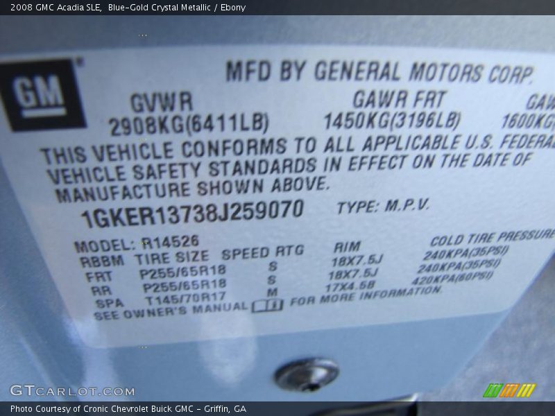 Blue-Gold Crystal Metallic / Ebony 2008 GMC Acadia SLE