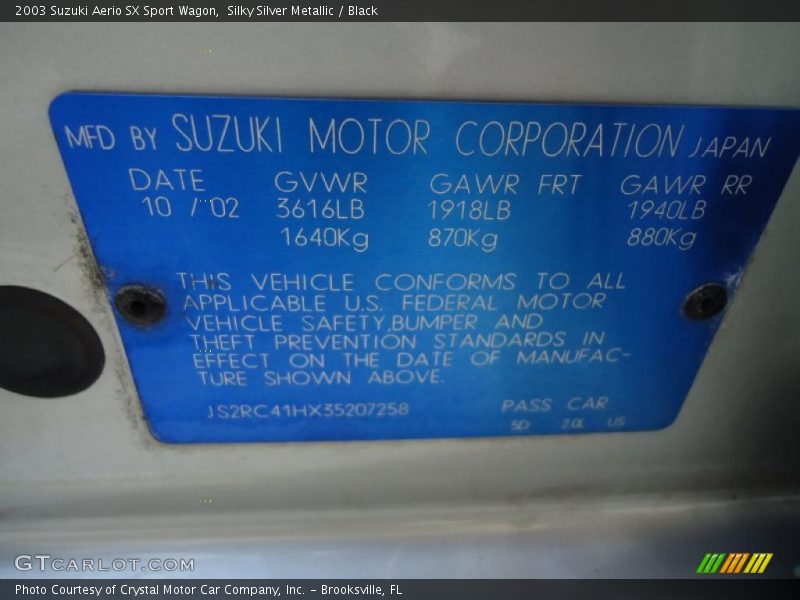 Silky Silver Metallic / Black 2003 Suzuki Aerio SX Sport Wagon